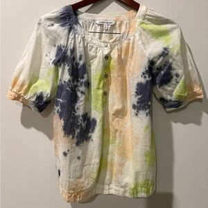 Elizabeth and James tie-dye cotton puff-sleeve blouse Size XS